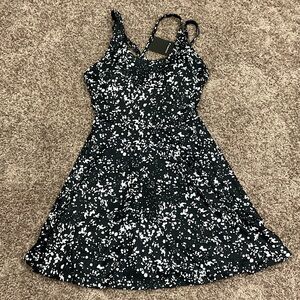 Fabletics Black and White Patterned Mini Dress NWT, Size S
